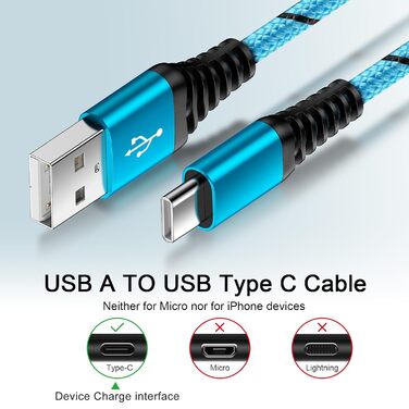 Кабель USB Type-C, 3 шт. [3M+2M+1M] для Samsung, Huawei, Xiaomi. Швидка зарядка, передача даних, нейлон