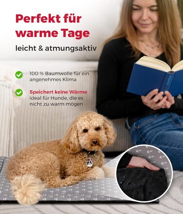 Літня подушка для собак HS-Hundebett® з бавовни з наповнювачем та антиковзким покриттям XS – М'яка подушка для собак на літо – Пральна та довговічна – Легка літня подушка для собак – Виготовлено в Німеччині (Сірий колір, 65x95 см)