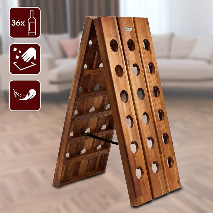 Casaria® Wine Rack for 36 Bottles, 87x 55x 39cm, Acacia Wood, Freestanding, Folding, Cellar, Kitchen, Living Room, Bar, Wine Stand, Wine Holder, Bottle Rack, Shelf, Rustic