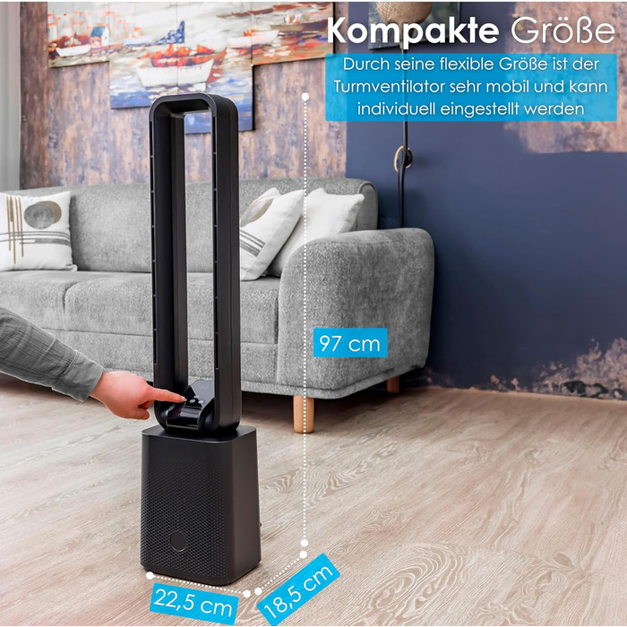 Тиха та потужна базова колонка з LED-дисплеєм, пультом дистанційного керування, 3 режимами та таймером 15 годин. Кольори: чорний