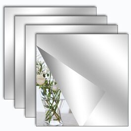 Клейкі дзеркальні наклейки на плитку, 4 шт. - Акрилові дзеркала для школи, дому, ванної кімнати (20 x 20 см, прямий кут)
