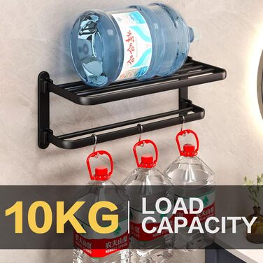 Тримач для рушників на стіну без свердління, з 2 рушниковими перекладинами, алюміній, матовий чорний, 58 см