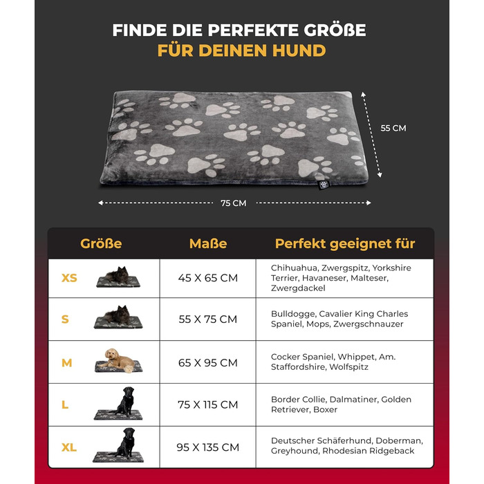 Плед для собак S (55x75 см) – двосторонній, м'який, з наповнювачем 3 см – ідеально для дивану, авто та переноски – лапка антрацит, Made in Germany 55 x 75 см лапка антрацит