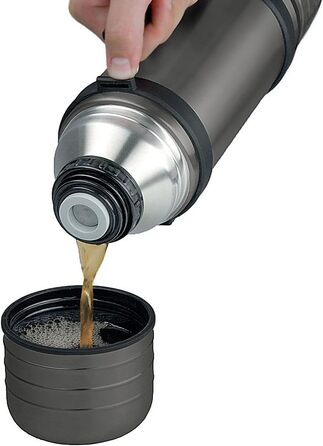 Isosteel Duo Vacuum Insulated Stainless Steel Water Bottle - 1.0L, Titan Gray, Quickstop Lid & 2 Cups
