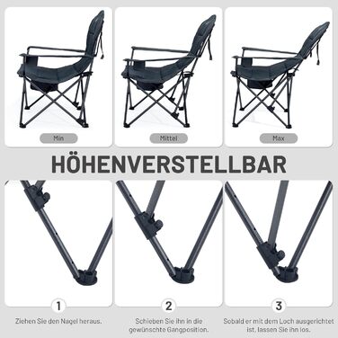 Кемпінговий стілець Timber Ridge складаний, до 180 кг, з регурованою спинкою (3 положення), підлокотниками, тримачем для напоїв та бічною кишенею, ширина сидіння 62 см