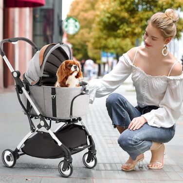 Візок для собак 3 в 1, візок для котів до 15 кг, сірий. Складаний візок для собак та котів з сумкою-переноскою, для маленьких та середніх тварин. З дощовим покриттям