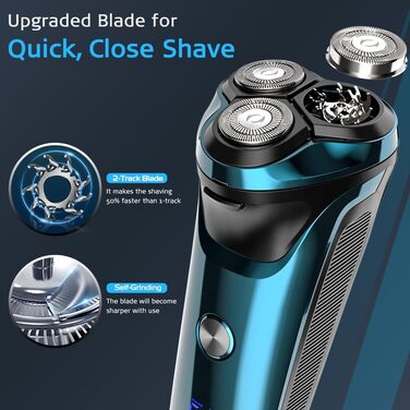 Електричний чоловічий бритва з тримером, USB-C, 120 хв роботи (блакитний)