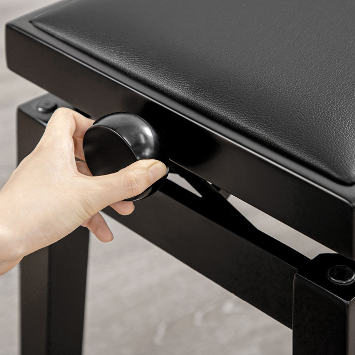 HOMCOM Piano Bench - Height Adjustable Piano Stool with Leather Cushion, Faux Leather, Beechwood, Black, 63 x 33 x 45-56 cm, ideal for pianists