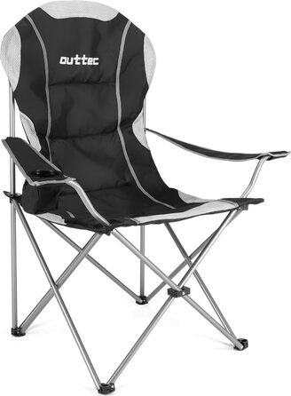 Крісло для кемпінгу Outtec, складане, до 130 кг, з високою спинкою, з підстаканником та сумкою для перенесення. Ідеальне для риболовлі та відпочинку на природі.