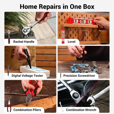 Акумуляторна дриль-шуруповерт DEKO 12V: набір інструментів 238 шт. з акумулятором для дому, ремонту та рукоділля (червоний)