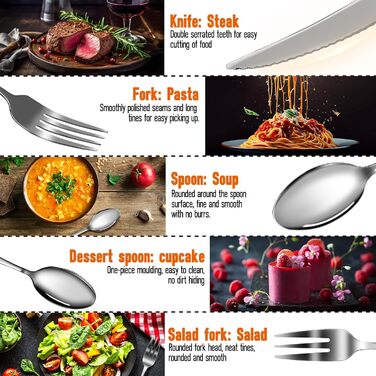 Набір столових приборів на 8 осіб, 40 предметів: ножі, виделки, ложки. Виготовлений з нержавіючої сталі, дзеркально відполірований, придатний для миття в посудомийній машині. Сріблястий колір.