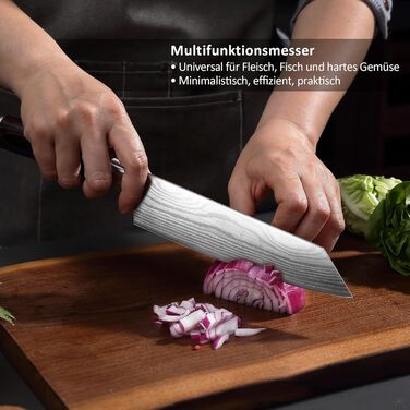 Японський ніж Santoku від Paudin, 20 см, Kiritsuke, з високоякісної сталі, ергономічна ручка, для м'яса, риби та овочів