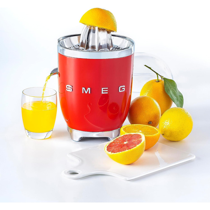 Електрична соковижималка для цитрусових Smeg CJF01PGEU, ручний прес, універсальний конус, 70 Вт, червона