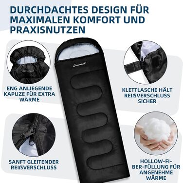 Спальний мішок Clostnature для кемпінгу та подорожей: легкий, компактний, 3 сезони, чорний (0.9 кг)