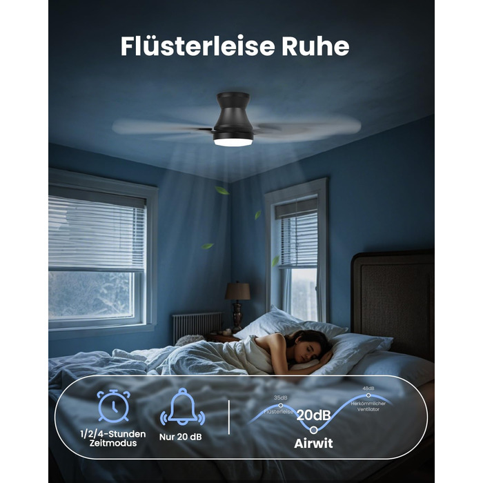 Стелянка-вентилятор 106 см з підсвічуванням, двосторонні лопаті, тихий, з пультом, LED лампа для спальні/вітальні, DC мотор, колір темне дерево