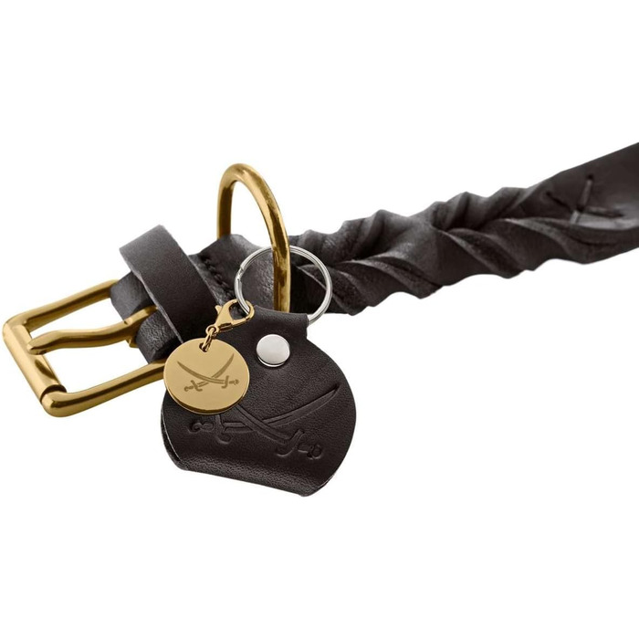 Нашийник для собак HUNTER Sanisbar Solid, шкіряний, міцний, з латунними застібками, з брелоком, виготовлений у Німеччині, чорний, розмір 40