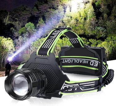 Перезаряджуваний LED налобний ліхтар Bud K 120000 люмен із сенсором руху, 8 режимів, 135° регулювання, водонепроникний IPX7, для кемпінгу, бігу, альпінізму, туризму (зелений)