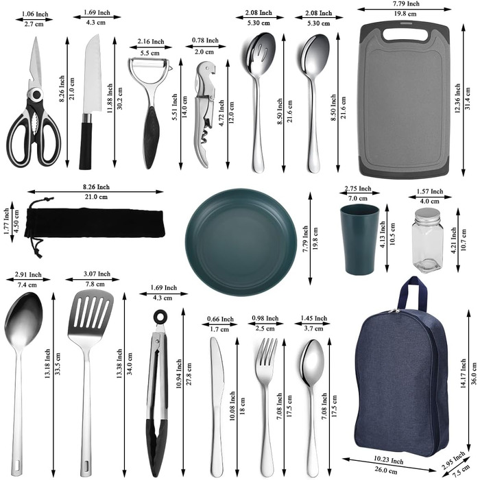 Набір кухонного приладдя для кемпінгу Homquen: посуд, інструменти для приготування їжі, аксесуари для дому на колесах, пікніків, грилю та туризму