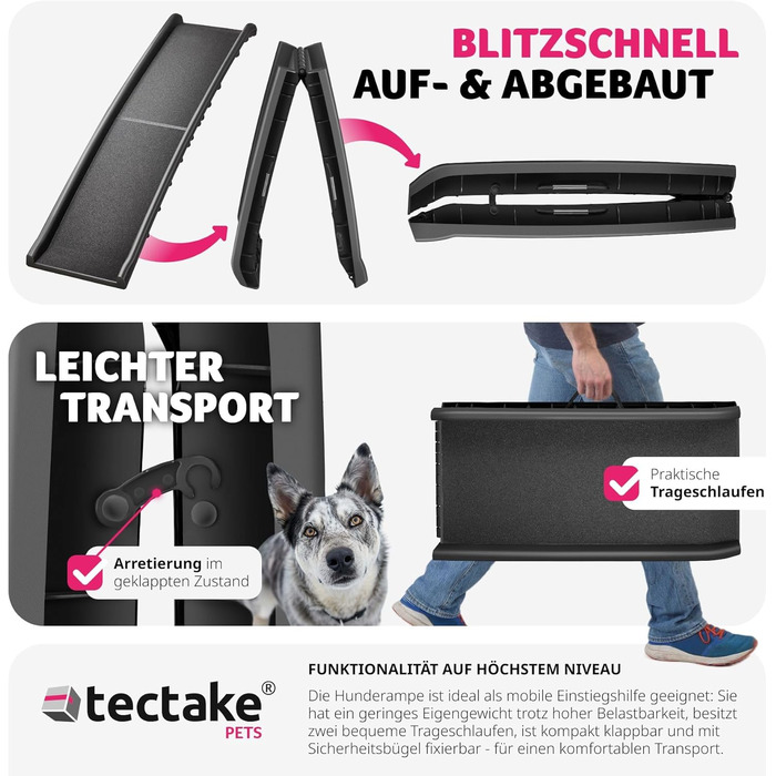 Рампа для собак Tectake®: складна, неслизька, до 90 кг, захист багажника, для авто, ліжка, дивану та сходів