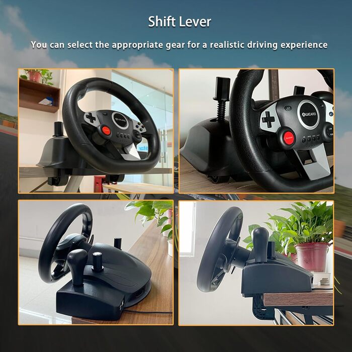 Руль для гонок VooFun з педалями, сумісний з PC, PS4, Switch, PS3, Xbox One/Xbox 360, 270°, програмовані кнопки, вібрація, чорний