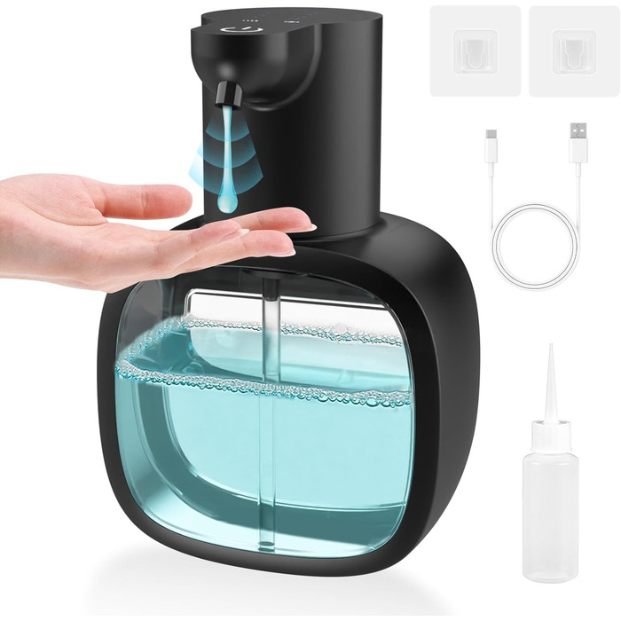 Автоматичний диспенсер для мила Dalugo з USB-C, настінний, 500 мл, електричний, сенсорний, регульований, чорний, для кухні та ванної кімнати