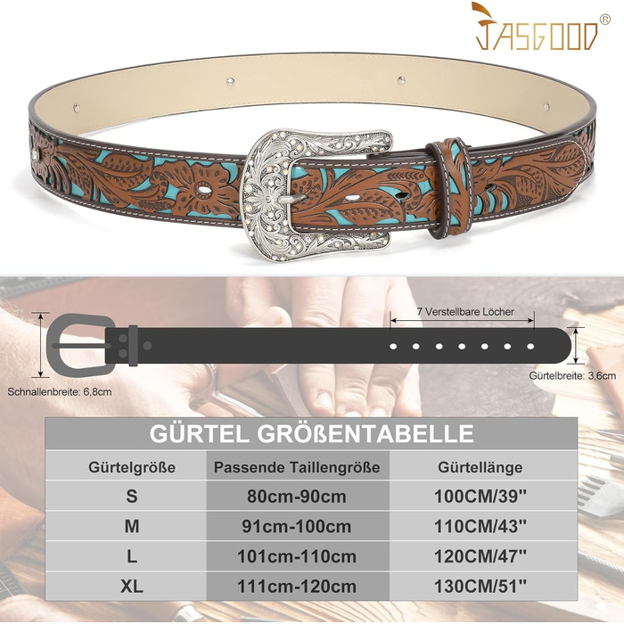 Стильний шкіряний ремінь Western JasGood для жінок та чоловіків, коричневий, 110 см (талія 86-95 см)