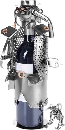 BRUBAKER Wine Bottle Holder Hunter - Bottle Rack Sculpture made of Metal with Gift Card - Silver Wine Gift Height 33 cm