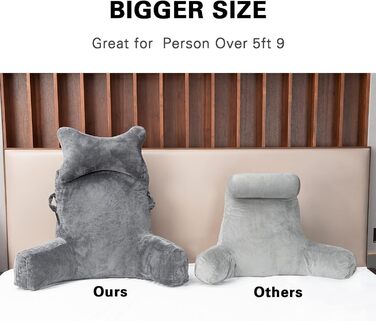 Велике крісло-мішок для читання, 78,7 см, з підголовником та підлокітниками, сіре, для читання та відпочинку