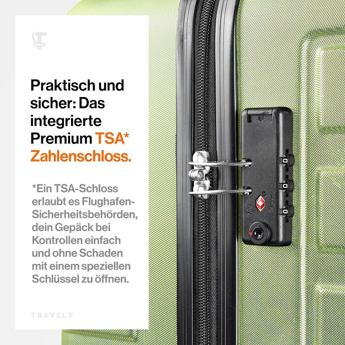 Чемодан туристичний великий 77 см, 100 л, полікарбонат, зелений, з TSA замком