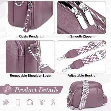Сумка жіноча через плече кросбоді з натуральної шкіри лілового кольору, стильна, з широким ременем та відділенням для карт