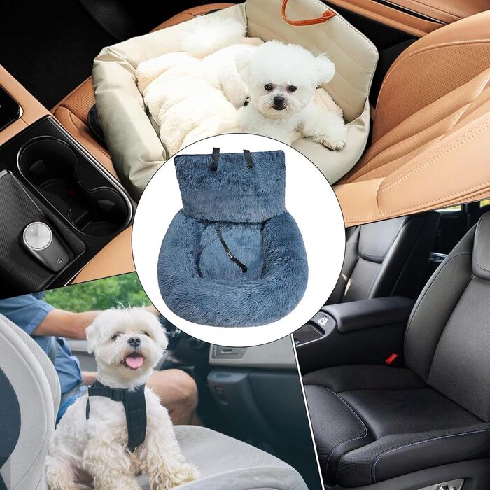 Автокрісло для собак, лежанка для собак у машину, м'яке автокрісло для собак з ременем безпеки, переноска для тварин, авто лежанка для собак, автокрісло для маленьких, середніх та великих собак, сірий колір, розмір M