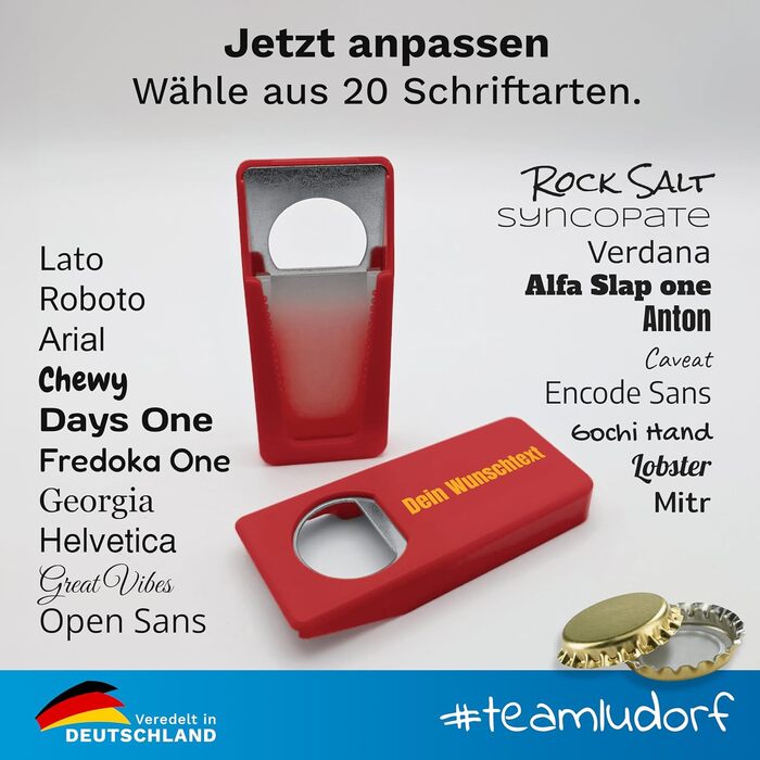 #teamludorf - 10 Pack Multifunctional, Customizable Bottle Openers in Red - Individually Customizable with Text and Image, in Seven Colors, Gift Idea