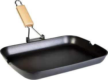 Сковорода-гриль WECOOK! Ecostone 34x24 см для індукції, алюмінієва, антипригарне покриття ILAG, екологічна, без ПФОК, товщина 5 мм, складана дерев'яна ручка, для газу та склокераміки