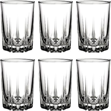 KADAX Drinking Glasses Set of 6, made of high-quality glass, water glasses, thick-walled juice glasses, ribbed glasses for water, drinks, juice, party, cocktail glasses, beverage glasses (tall, 245ml)