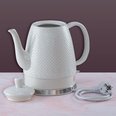 Електричний чайник з кераміки, 1,5 л, знімний кришка, білий - Дизайн Sakura, лебідячий ніс