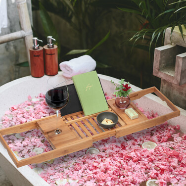 Relaxdays Bathtub Shelf with Black Organizer