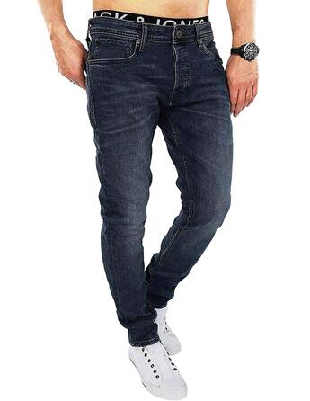 Джинси чоловічі JACK & JONES Tim Original Agi 010 Slim Straight, темно-синій денім, стрейч, бавовна, спортивний крій