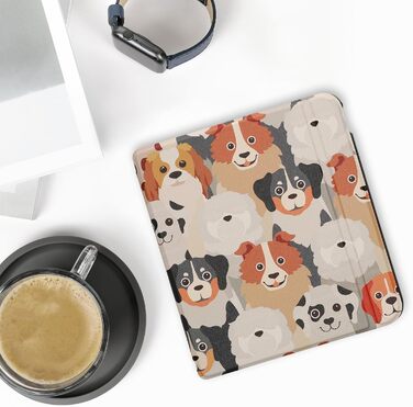 Чохол-книжка kwmobile для Kobo Libra Colour/Tolino Vision Color - багато колірних варіантів (Велика кількість собак, світло-коричневий, сірий)