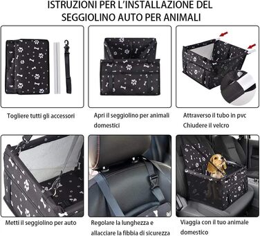 Автокрісло для собак - стабільне, з ременями безпеки, для маленьких та середніх собак. Водонепроникне автокрісло для собак на заднє та переднє сидіння (з відбитком лап)