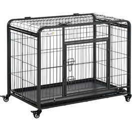 Переносна переносна клітка для тварин PawHut з колесами, 2 дверцятами та знімним піддоном, метал, сірий+чорний, 94x58x69,5 см