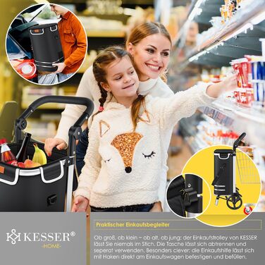 Розкладний візок KESSER® для покупок з великою місткістю 56 л та вагою до 50 кг | 3-в-1: візок, візок-мішок, сумка через плече | Зі зручним відсіком для охолодження та підіймачем для сходи | Чорний