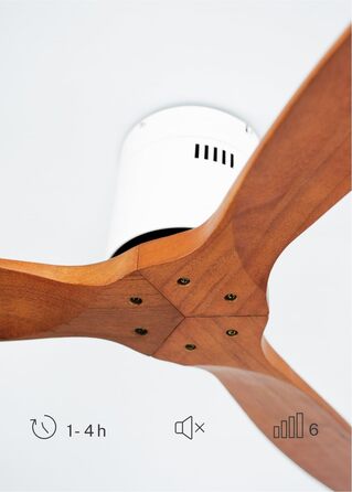 Вентилятор стельовий WINDCALM ABS білий з імітацією темного дерева, Wi-Fi, пульт, 40W, Ø132cm, 6 швидкостей, таймер, DC-двигун, літньо-зимовий режим, без освітлення