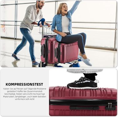 Набір валіз Beibye з жорстким корпусом (роликовий кофр, твінні ролики), винно-червоний колір, комплект