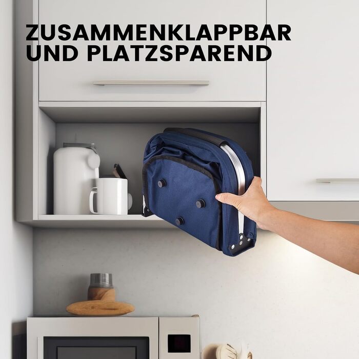 Складаний кошик для покупок на 30 літрів з 4 стійками | Міцний кошик для перенесення та пікнік | Великий кошик для сім'ї (46x27x25см) | З м'якими ручками | Для покупок, подорожей, кемпінгу (30л, Синій)