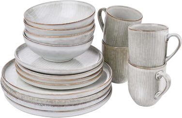 Набір посуду BUTLERS Atlantis для 4 осіб (12 предметів) | Тарілки, миски, чашки | Кераміка, градієнт кольору, бохо-стиль | Мікрохвильова піч та посудомийна машина | Сірий колір