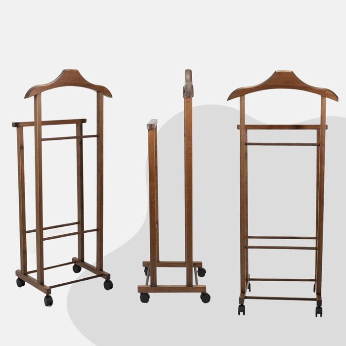 Tomaino - Valet's Bedroom in Wood - Clothes Rack with Wheels Ambrogio - Modern Valet for Clothing and Accessories (Natural)