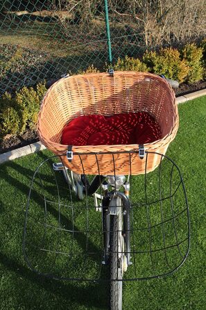 Корзина для велосипеда для собак з ручки з ротангу з металевою сіткою та подушкою XL або XXL. Велосипедна корзина для собак, корзина для тварин, корзина для покупок, натуральний матеріал (з подушкою)