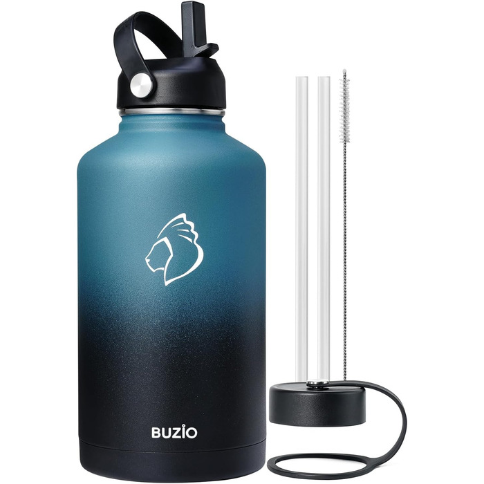 Insulated water bottle, 2 l, stainless steel, with straw lid and flex seal, keeps cold for 48 hours, hot for 24 hours, double-walled, wide opening, BPA-free, leak-proof, Indigo Crush