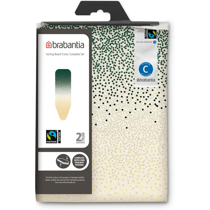 Глянець для прасувальної дошки Brabantia з шаром з піни 8 мм, Fairtrade бавовна, міцний та легкий у встановленні, 124 x 38 см (сумісний з C Board (124 x 45 см), New Dawn)