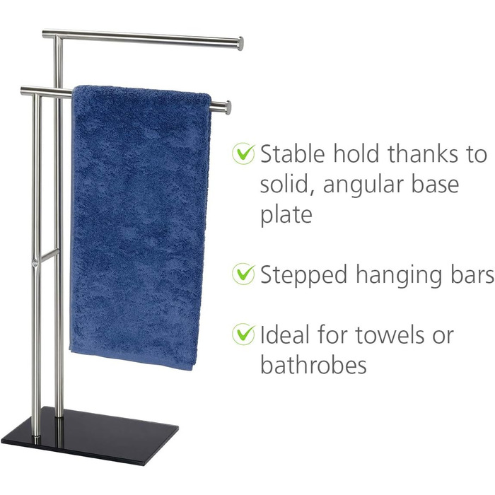 Підставка для рушників WENKO Lima, підлого типу, з полицями, з нержавіючої сталі, 41 x 79 x 20 см, срібно-чорний матовий